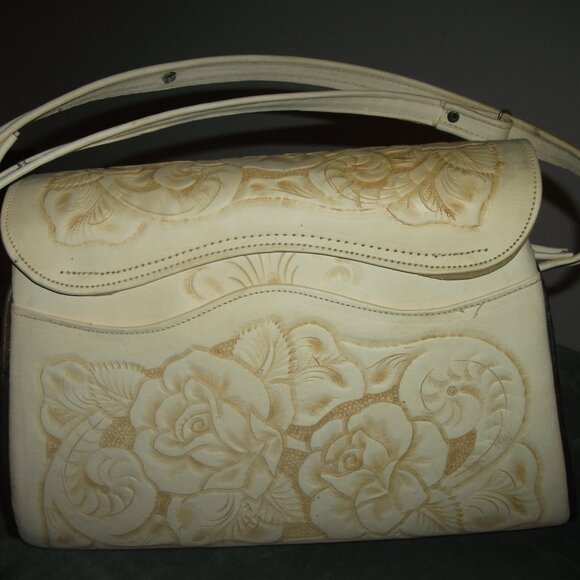 Vintage Genuine Leather Hand Tooled Embossed Mexican Handbag - Picture 3 of 12